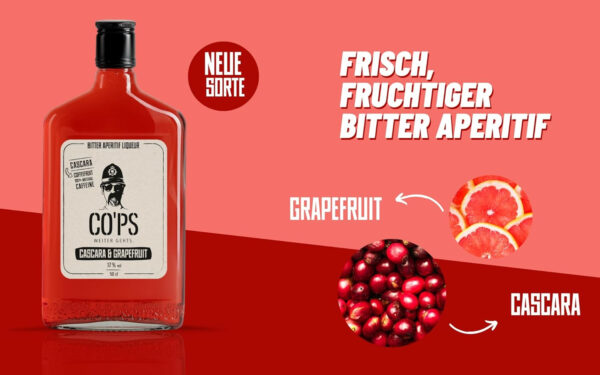 CO'PS weiter gehts - Bitter Aperitif Likör | Cascara - Grapefruit | Enthält natürliches Koffein der Kaffeekirsche | 1x0,5 l – Bild 2