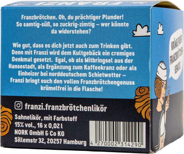 Franzi Vegan/Franzbrötchen Likör/Samtig weicher Sahnelikör/Geschmack von Zimt & karamellisiertem Zucker/Franzbrötchengenuss ganz ohne Krümel / 15% Vol. / 500 ml – Bild 15