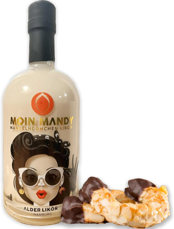 ALDER "MOIN MANDY" - Der Hamburger Mandelhörnchen-Likör mit Lübecker Marzipan | 500 ml | 15% Vol. | Das Hamburger Original | 100% Bio & Vegan | Made von uns: Organic Distillers Hamburg