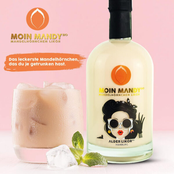 ALDER "MOIN MANDY" - Der Hamburger Mandelhörnchen-Likör mit Lübecker Marzipan | 500 ml | 15% Vol. | Das Hamburger Original | 100% Bio & Vegan | Made von uns: Organic Distillers Hamburg – Bild 2