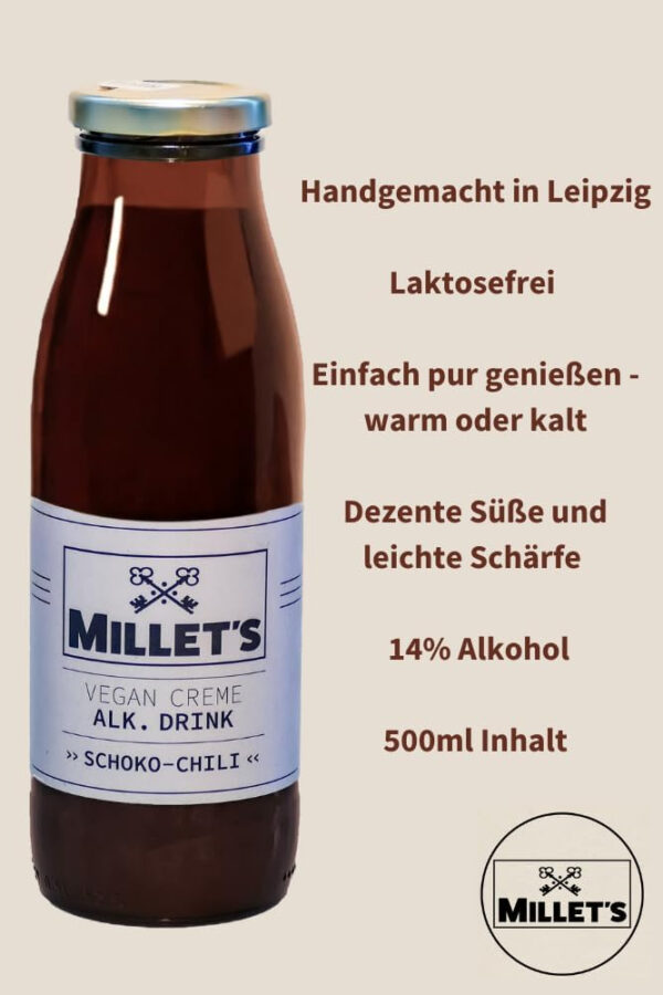 MILLET'S - Vegan Creme Likör - SchokoChili/Cremiger Alkohol mit feiner Chilinote/Dezente Schärfe – Bild 3