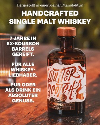 Butterclub – Butterscotch Single Malt Whiskey – Deutscher Whiskey 7 Jahre gereift 43_ Vol. (1×0,5 l) Vegan Butterclub - Butterscotch Single Malt Whiskey - Deutscher Whiskey 7 Jahre gereift 43_ Vol. (1x0,5 l) Vegan